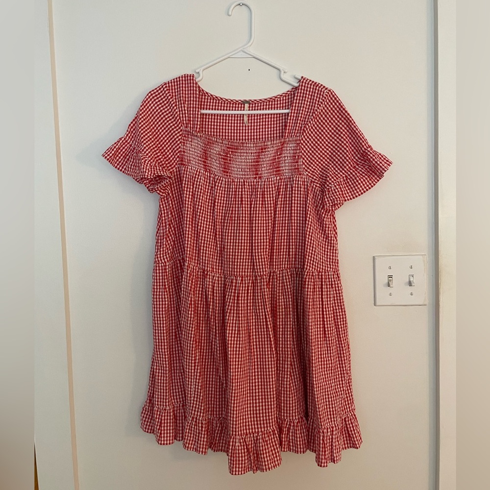 Free People red & white check mini dress